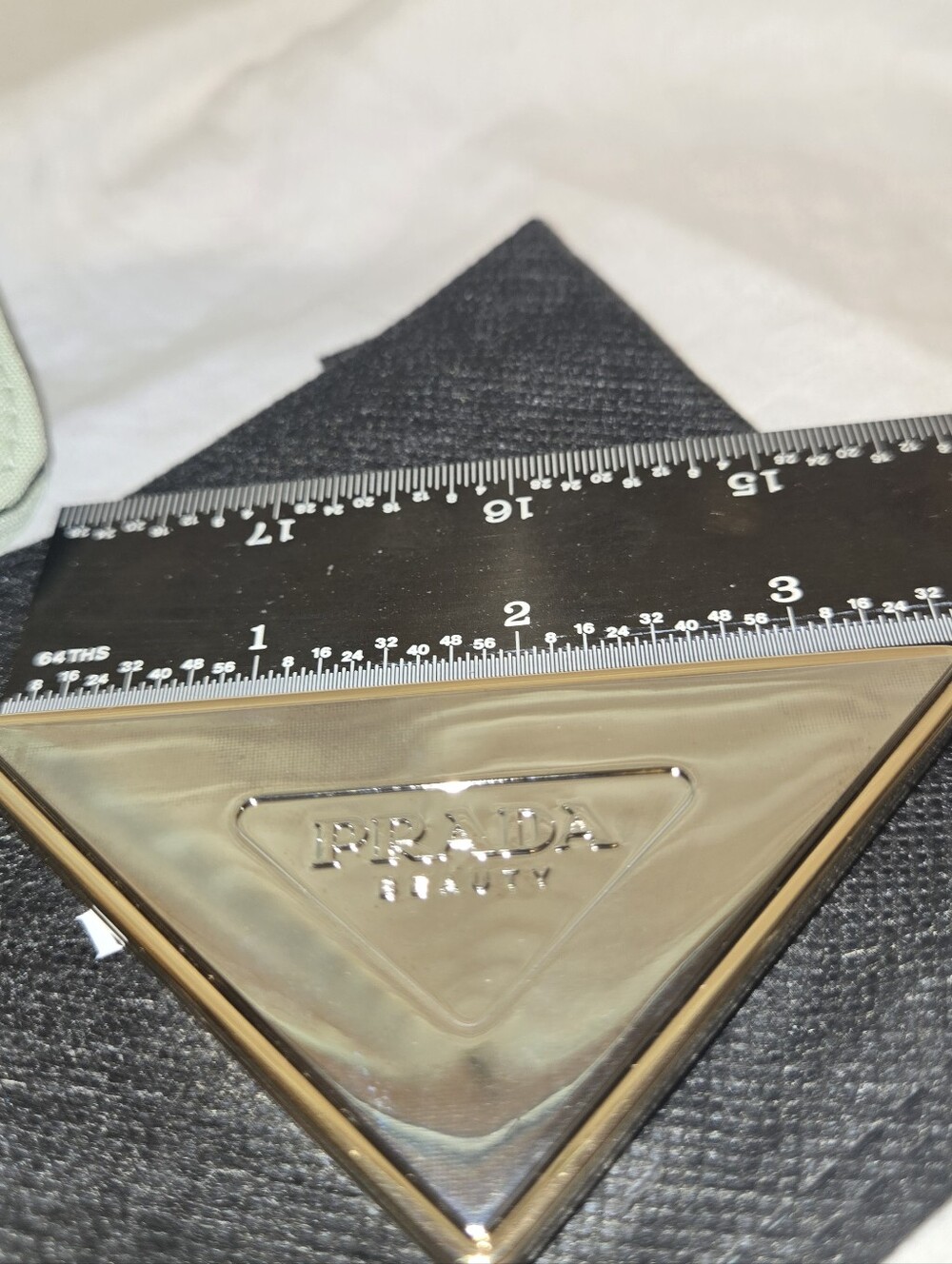 Prada Gold Triangular Double Compact Mirror with Mint Pouch and Black Sleeve - Picture 5 of 7